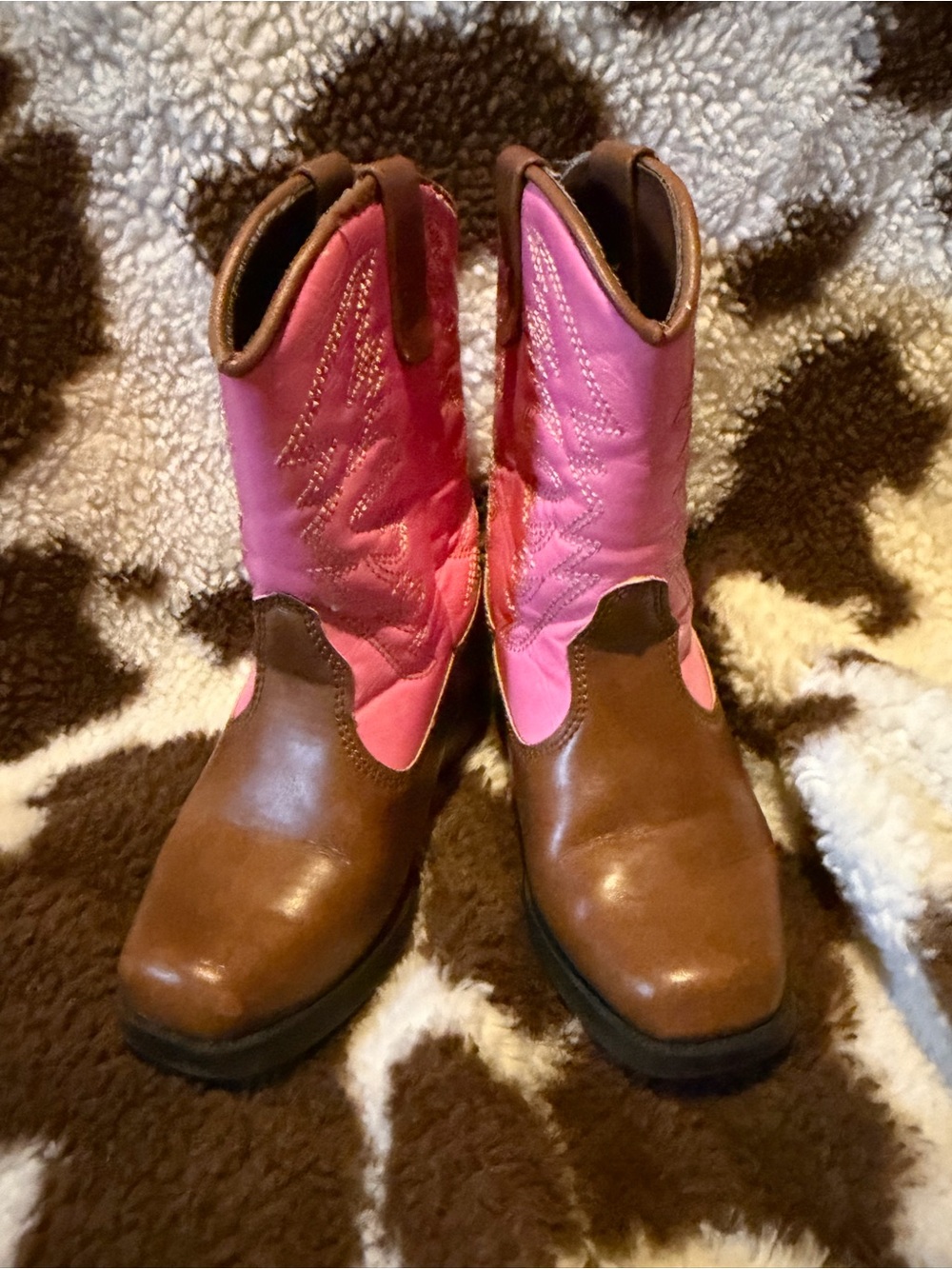 Girls Brown Leather & Pink Shaft Western Boots - Youth Cowboy Style